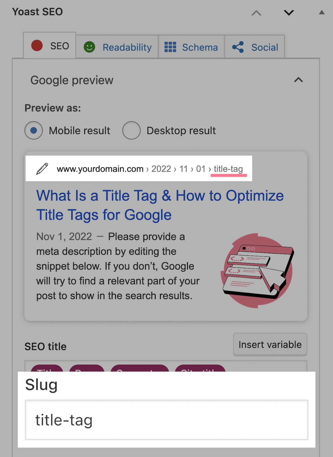 yoast seo 插件中的 url slug